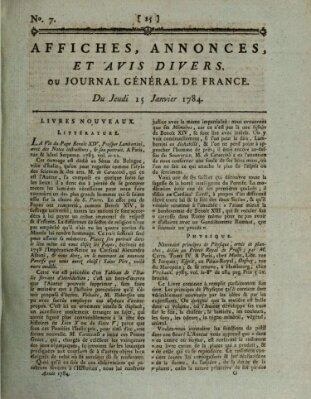 Affiches, annonces et avis divers ou Journal général de France (Affiches, annonces, et avis divers) Donnerstag 15. Januar 1784