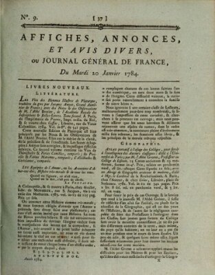 Affiches, annonces et avis divers ou Journal général de France (Affiches, annonces, et avis divers) Dienstag 20. Januar 1784