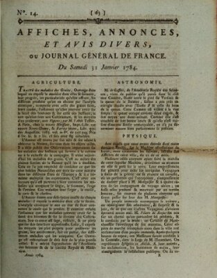 Affiches, annonces et avis divers ou Journal général de France (Affiches, annonces, et avis divers) Samstag 31. Januar 1784