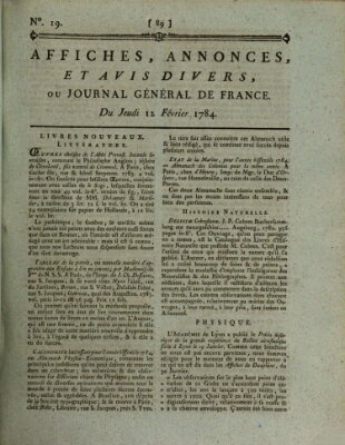 Affiches, annonces et avis divers ou Journal général de France (Affiches, annonces, et avis divers) Donnerstag 12. Februar 1784