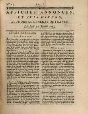 Affiches, annonces et avis divers ou Journal général de France (Affiches, annonces, et avis divers) Donnerstag 26. Februar 1784