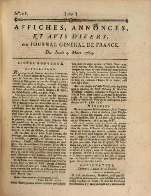 Affiches, annonces et avis divers ou Journal général de France (Affiches, annonces, et avis divers) Donnerstag 4. März 1784