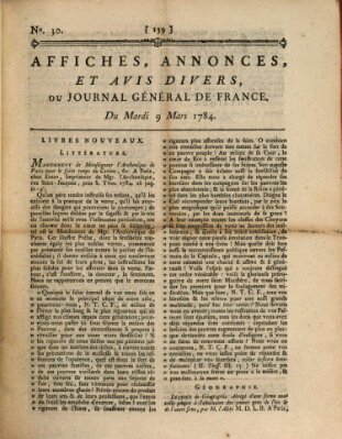 Affiches, annonces et avis divers ou Journal général de France (Affiches, annonces, et avis divers) Dienstag 9. März 1784