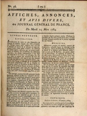 Affiches, annonces et avis divers ou Journal général de France (Affiches, annonces, et avis divers) Dienstag 23. März 1784