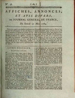 Affiches, annonces et avis divers ou Journal général de France (Affiches, annonces, et avis divers) Samstag 27. März 1784