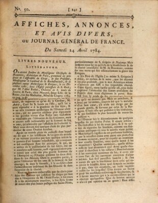 Affiches, annonces et avis divers ou Journal général de France (Affiches, annonces, et avis divers) Samstag 24. April 1784