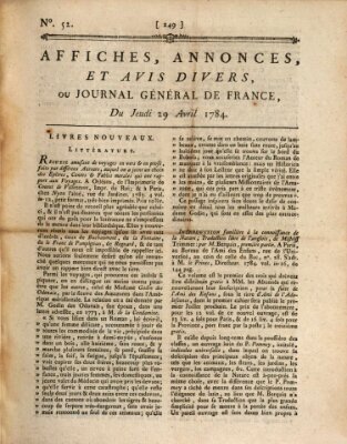 Affiches, annonces et avis divers ou Journal général de France (Affiches, annonces, et avis divers) Donnerstag 29. April 1784