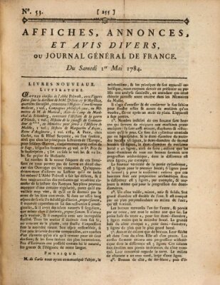 Affiches, annonces et avis divers ou Journal général de France (Affiches, annonces, et avis divers) Samstag 1. Mai 1784