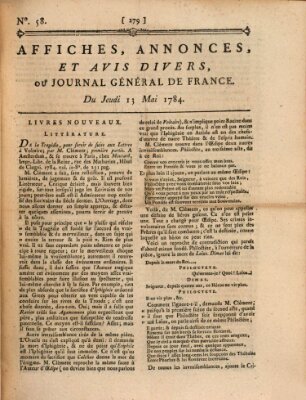 Affiches, annonces et avis divers ou Journal général de France (Affiches, annonces, et avis divers) Donnerstag 13. Mai 1784