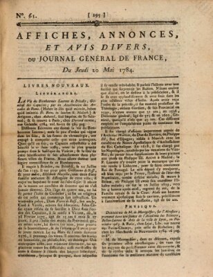 Affiches, annonces et avis divers ou Journal général de France (Affiches, annonces, et avis divers) Donnerstag 20. Mai 1784