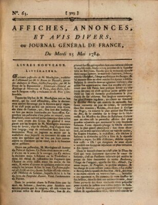 Affiches, annonces et avis divers ou Journal général de France (Affiches, annonces, et avis divers) Dienstag 25. Mai 1784