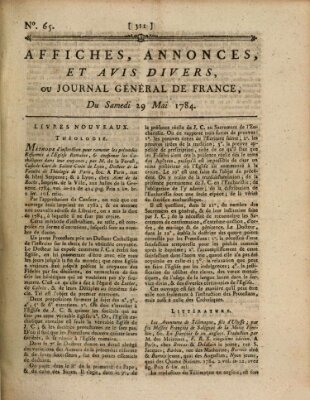 Affiches, annonces et avis divers ou Journal général de France (Affiches, annonces, et avis divers) Samstag 29. Mai 1784