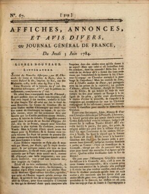 Affiches, annonces et avis divers ou Journal général de France (Affiches, annonces, et avis divers) Donnerstag 3. Juni 1784