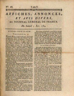 Affiches, annonces et avis divers ou Journal général de France (Affiches, annonces, et avis divers) Samstag 5. Juni 1784