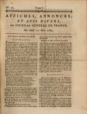 Affiches, annonces et avis divers ou Journal général de France (Affiches, annonces, et avis divers) Donnerstag 10. Juni 1784