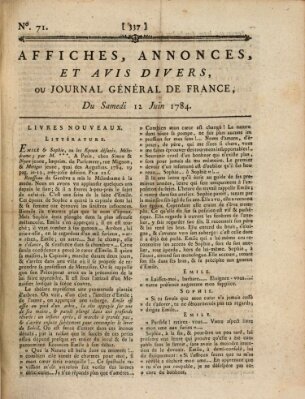 Affiches, annonces et avis divers ou Journal général de France (Affiches, annonces, et avis divers) Samstag 12. Juni 1784