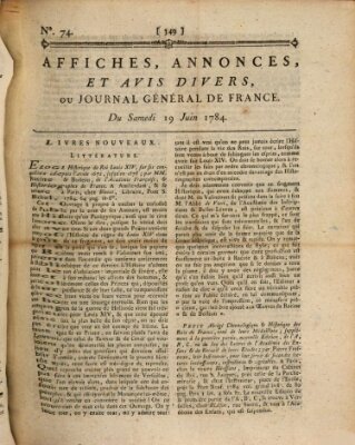 Affiches, annonces et avis divers ou Journal général de France (Affiches, annonces, et avis divers) Samstag 19. Juni 1784