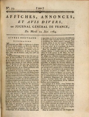 Affiches, annonces et avis divers ou Journal général de France (Affiches, annonces, et avis divers) Dienstag 22. Juni 1784