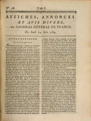 Affiches, annonces et avis divers ou Journal général de France (Affiches, annonces, et avis divers) Donnerstag 24. Juni 1784