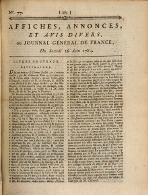 Affiches, annonces et avis divers ou Journal général de France (Affiches, annonces, et avis divers) Samstag 26. Juni 1784