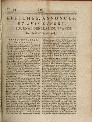 Affiches, annonces et avis divers ou Journal général de France (Affiches, annonces, et avis divers) Donnerstag 1. Juli 1784