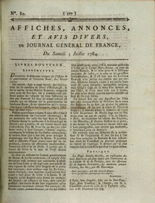 Affiches, annonces et avis divers ou Journal général de France (Affiches, annonces, et avis divers) Samstag 3. Juli 1784