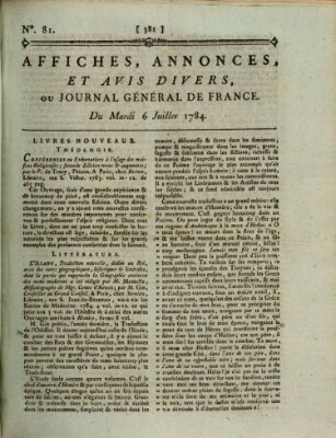 Affiches, annonces et avis divers ou Journal général de France (Affiches, annonces, et avis divers) Dienstag 6. Juli 1784