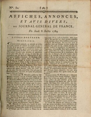 Affiches, annonces et avis divers ou Journal général de France (Affiches, annonces, et avis divers) Donnerstag 8. Juli 1784