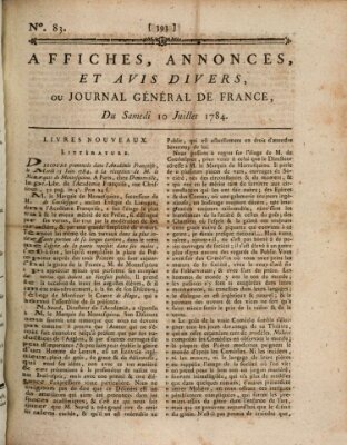 Affiches, annonces et avis divers ou Journal général de France (Affiches, annonces, et avis divers) Samstag 10. Juli 1784