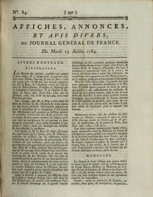 Affiches, annonces et avis divers ou Journal général de France (Affiches, annonces, et avis divers) Dienstag 13. Juli 1784