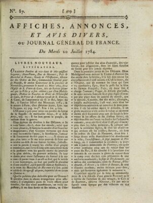 Affiches, annonces et avis divers ou Journal général de France (Affiches, annonces, et avis divers) Dienstag 20. Juli 1784