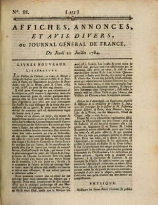 Affiches, annonces et avis divers ou Journal général de France (Affiches, annonces, et avis divers) Donnerstag 22. Juli 1784