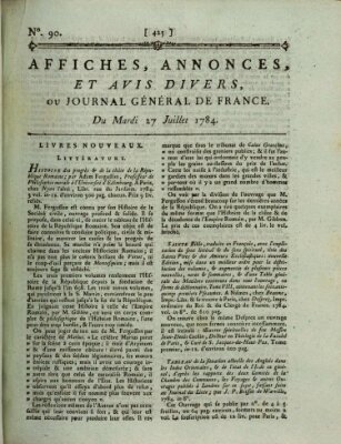 Affiches, annonces et avis divers ou Journal général de France (Affiches, annonces, et avis divers) Dienstag 27. Juli 1784