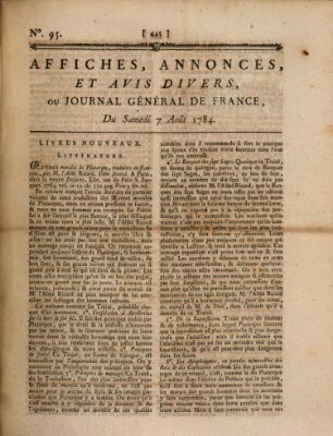 Affiches, annonces et avis divers ou Journal général de France (Affiches, annonces, et avis divers) Samstag 7. August 1784