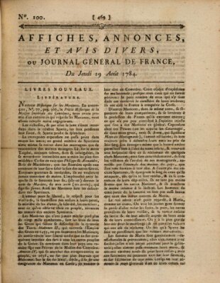 Affiches, annonces et avis divers ou Journal général de France (Affiches, annonces, et avis divers) Donnerstag 19. August 1784