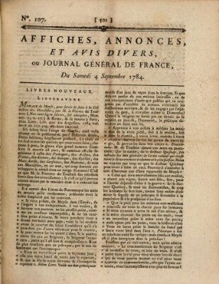 Affiches, annonces et avis divers ou Journal général de France (Affiches, annonces, et avis divers) Samstag 4. September 1784