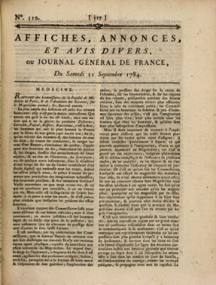 Affiches, annonces et avis divers ou Journal général de France (Affiches, annonces, et avis divers) Samstag 11. September 1784