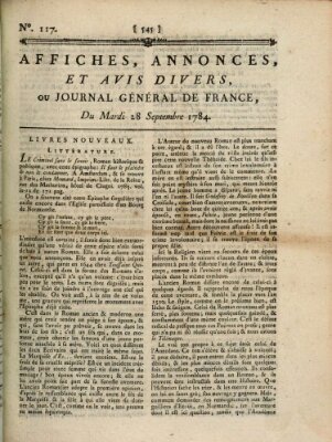 Affiches, annonces et avis divers ou Journal général de France (Affiches, annonces, et avis divers) Dienstag 28. September 1784