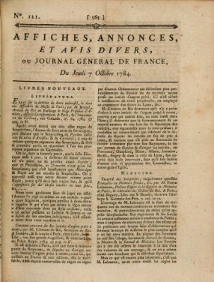 Affiches, annonces et avis divers ou Journal général de France (Affiches, annonces, et avis divers) Donnerstag 7. Oktober 1784