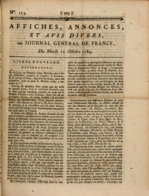 Affiches, annonces et avis divers ou Journal général de France (Affiches, annonces, et avis divers) Dienstag 12. Oktober 1784