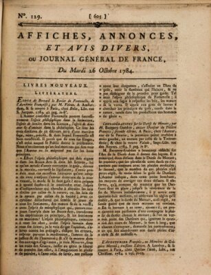 Affiches, annonces et avis divers ou Journal général de France (Affiches, annonces, et avis divers) Dienstag 26. Oktober 1784