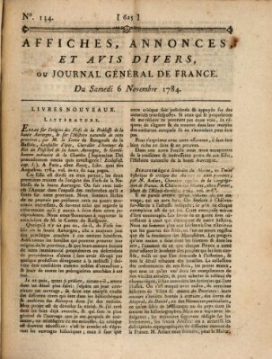 Affiches, annonces et avis divers ou Journal général de France (Affiches, annonces, et avis divers) Samstag 6. November 1784