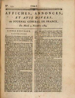 Affiches, annonces et avis divers ou Journal général de France (Affiches, annonces, et avis divers) Dienstag 9. November 1784