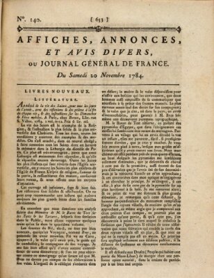 Affiches, annonces et avis divers ou Journal général de France (Affiches, annonces, et avis divers) Samstag 20. November 1784