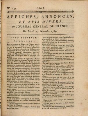 Affiches, annonces et avis divers ou Journal général de France (Affiches, annonces, et avis divers) Dienstag 23. November 1784