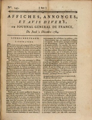 Affiches, annonces et avis divers ou Journal général de France (Affiches, annonces, et avis divers) Donnerstag 2. Dezember 1784