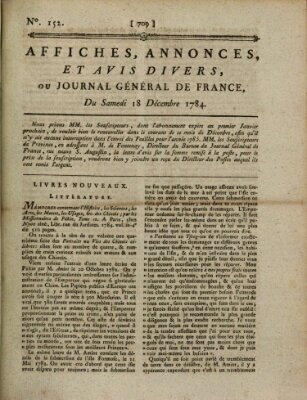 Affiches, annonces et avis divers ou Journal général de France (Affiches, annonces, et avis divers) Samstag 18. Dezember 1784