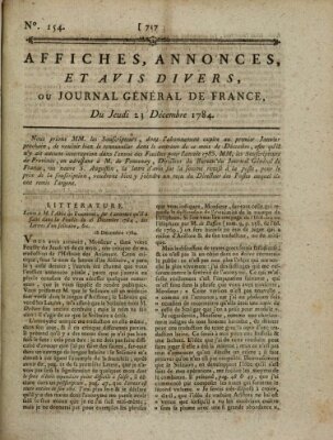 Affiches, annonces et avis divers ou Journal général de France (Affiches, annonces, et avis divers) Donnerstag 23. Dezember 1784