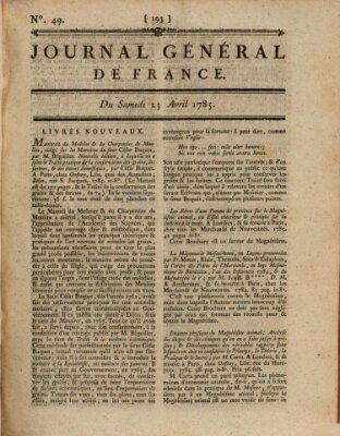 Affiches, annonces et avis divers ou Journal général de France (Affiches, annonces, et avis divers) Samstag 23. April 1785