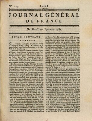 Affiches, annonces et avis divers ou Journal général de France (Affiches, annonces, et avis divers) Dienstag 20. September 1785